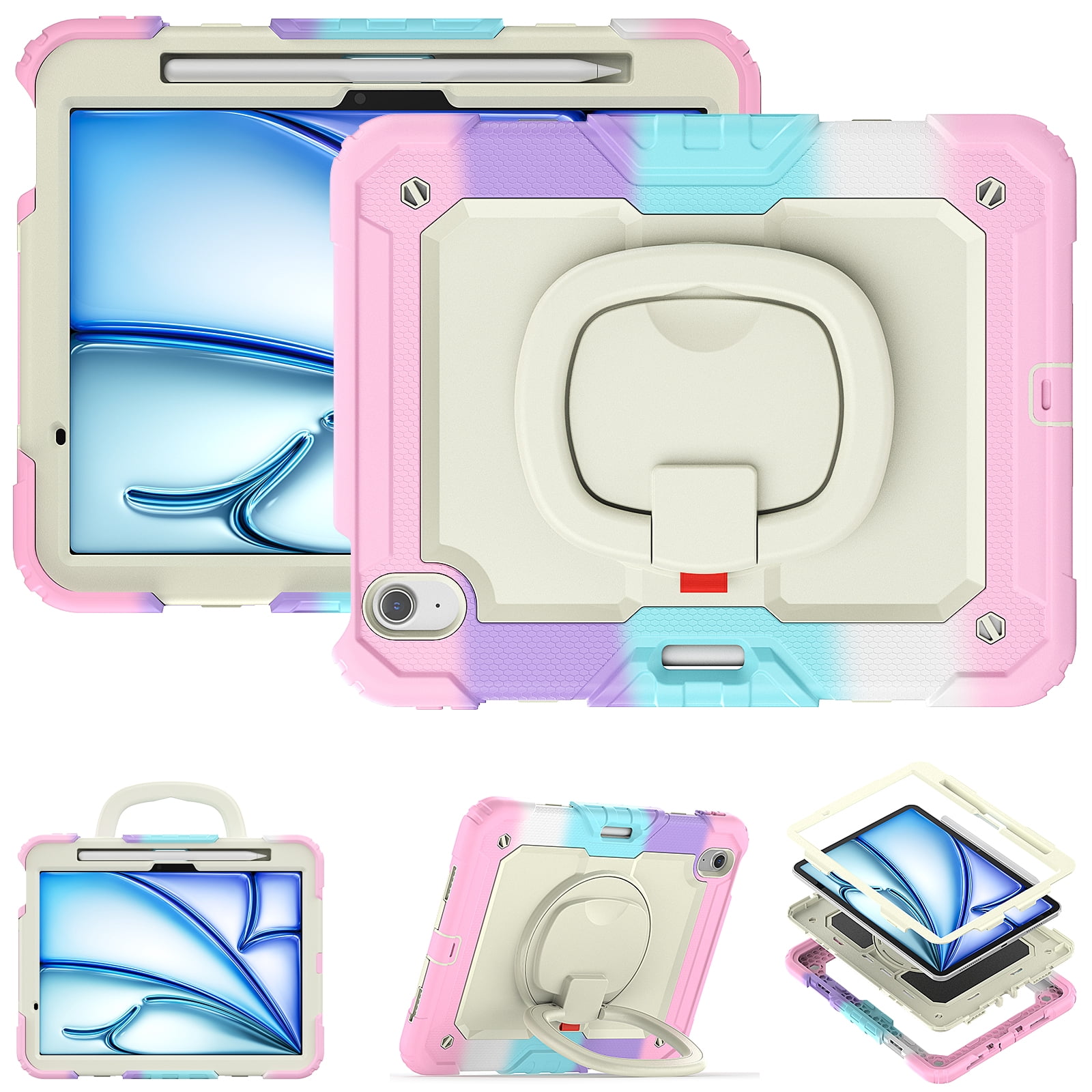Allytechgroup iPad Air 11 M4 M3 M2 2026/2025/2024 Case with Screen Protector, Heavy Duty Shockproof Kickstand Handle Bumper Pencil Holder Anti-Scratch Kids Friendly Cover for Apple iPad Air 11"