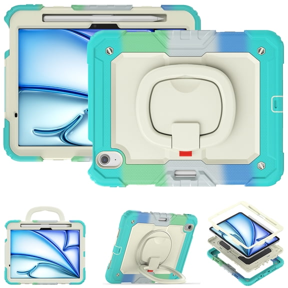 Allytechgroup iPad Air 11 M4 M3 M2 2026/2025/2024 Case with Screen Protector, Heavy Duty Shockproof Kickstand Handle Bumper Pencil Holder Anti-Scratch Kids Friendly Cover for Apple iPad Air 11"