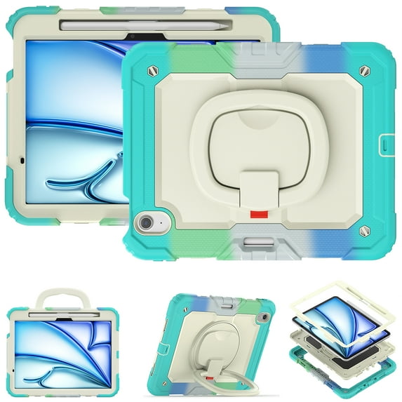 Allytechgroup iPad Air 11 M2 2024 Case with Screen Protector,Heavy Duty Shockproof Kickstand Handle Bumper Pencil Holder Anti-Scratch Kids Friendly Case Cover for Apple iPad Air 11" 2024,Colorful Blue