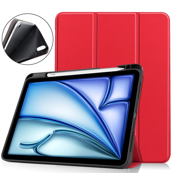 Allytechgroup iPad Air 11 M2 2024 Case, Slim Flip Smart Cover Auto Sleep Wake with Pencil Holder Multi Angle Veiwing Stand Shockproof Case for Apple iPad Air 11 inch 2024,Red