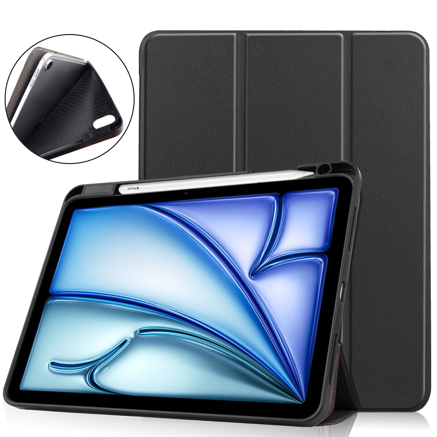 Allytechgroup iPad Air 11" M4 M3 M2 Case 2026 2025 2024, Slim Flip Smart Cover Auto Sleep Wake with Pencil Holder Multi Angle Veiwing Stand Shockproof Case for Apple iPad Air 11 inch, Black