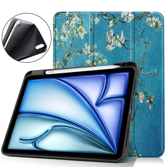 Allytechgroup iPad Air 11" M4 M3 M2 Case 2026 2025 2024, Slim Flip Smart Cover Auto Sleep Wake with Pencil Holder Multi Angle Veiwing Stand Shockproof Case for Apple iPad Air 11 inch, Blossom