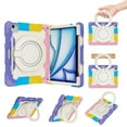 thumbnail image 1 of Allytechgroup for iPad Air 11 inch M2 Case 2024 with Pencil Holder, 360° Rotating Handle Grip Stand Cover Heavy Duty Military Grade Protection Rugged Shockproof Kickstand Kids Girl Case, Rainbow Pink, 1 of 6