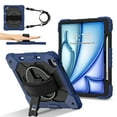 thumbnail image 1 of Allytechgroup iPad Air 13 Inch 2024 Case Cover with Pencil Holder, Rugged Protection with Kickstand & Hand Strap Heavy Duty Shockproof Kids Friendly Case for Apple iPad Air 13 M2 2024, Navyblue, 1 of 8