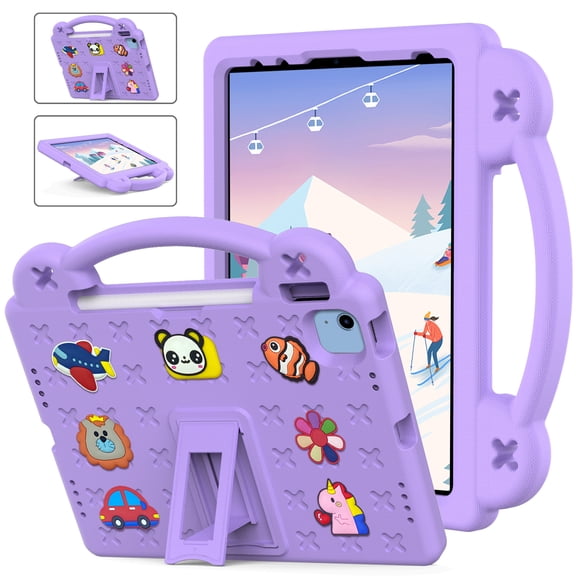 Allytechgroup iPad Air 13 Inch M2 2024 Kids Case, DIY Figures Lightweight EVA Rubber Handle Stand Shockproof Children Friendly Bumper Case Cover for Apple iPad Air 13" 2024 M2, Purple