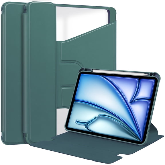 Allytechgroup iPad Air 13 M2 2024 Case with Pencil Holder, Premium PU Leather Multi Angle Viewing Stand Anti-Scratch Auto Sleep Wake Tablet Case for Apple iPad Air 13 Inch 2024, Darkgreen