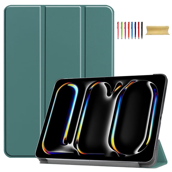 Allytechgroup iPad Air 13 M2 2024 Case, Slim Flip Smart Cover Auto Sleep Wake Multi Angle Veiwing Stand ShockAirof Case for Apple iPad Air 13 inch 2024, Darkgreen