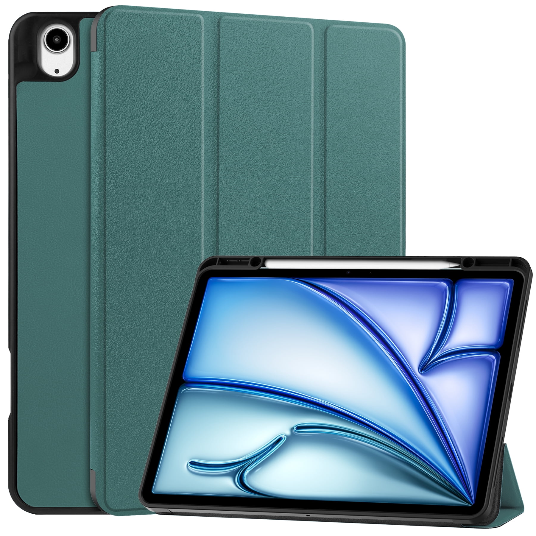 Allytechgroup iPad Air 13 M2 2024 Case, Slim Flip Smart Cover Auto Sleep Wake with Pencil Holder Multi Angle Veiwing Stand Shockproof Case for Apple iPad Air 13 inch 2024,Darkgreen