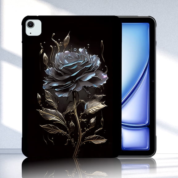 Allytechgroup iPad Air 13 M3 2025 Case, iPad Air 13 Inch M3 2024 Case, Ultra Slim Fit TPU Stylish Back Cover Shockproof Anti-Scratch Bumper Protective Tablet Case for iPad Air 13 Inch, Black Rose