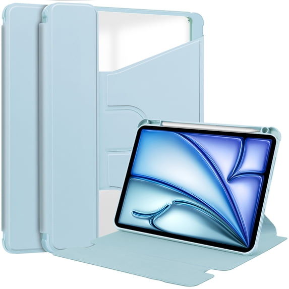 Allytechgroup iPad Air 13 M3 M2 2025 2024 Case with Pencil Holder, Premium PU Leather Multi Angle Viewing Stand Anti-Scratch Auto Sleep Wake Tablet Case for Apple iPad Air 13 Inch, Blue