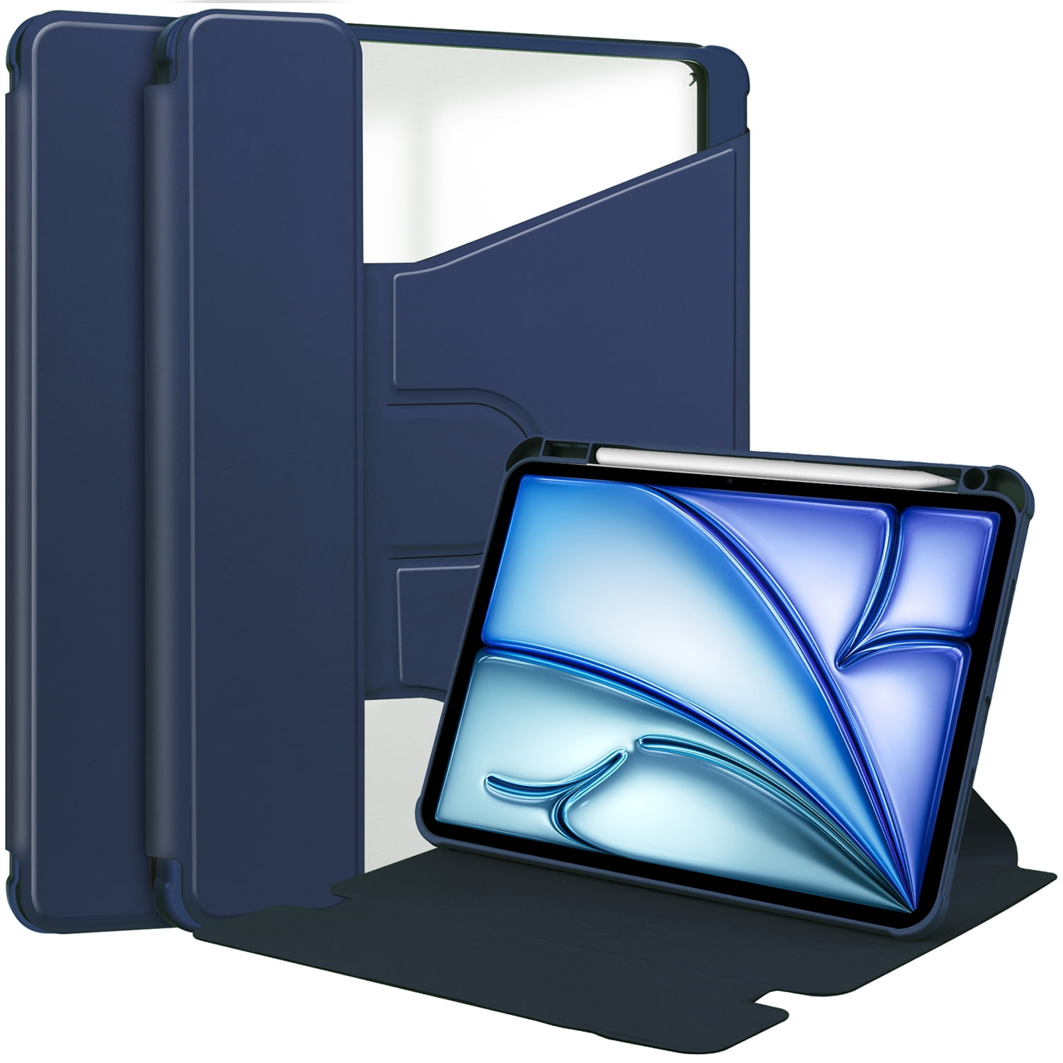 Allytechgroup iPad Air 13 M3 M2 2025 2024 Case with Pencil Holder, Premium PU Leather Multi Angle Viewing Stand Anti-Scratch Auto Sleep Wake Tablet Case for Apple iPad Air 13 Inch, Darkblue
