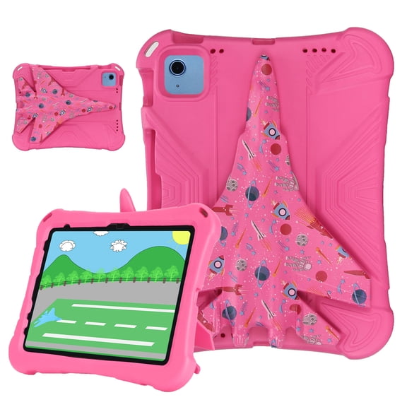 Allytechgroup iPad Air 4 5 10.9" Case, EVA Rubber Stand Colorful Airplane Stand Kids Friendly Shockproof Bumper Anti-Scratch Lightweight Rotating Case Cover for Apple iPad Air 4th 5th Gen,Rose