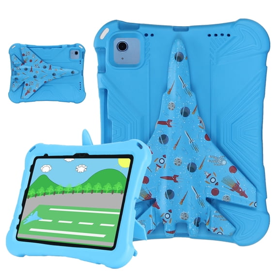 Allytechgroup iPad Air 4 5 10.9" Case, EVA Rubber Stand Colorful Airplane Stand Kids Friendly Shockproof Bumper Anti-Scratch Lightweight Rotating Case Cover for Apple iPad Air 4th 5th Gen,Blue