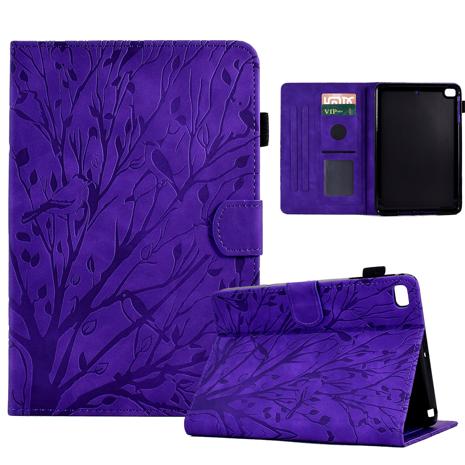 Custodia In PU Pelle Per IPad Mini 1/2/3/4/5 – Flip Cover Con Supporto E Slot Per Schede, Motivo Albero Uccelli Verde