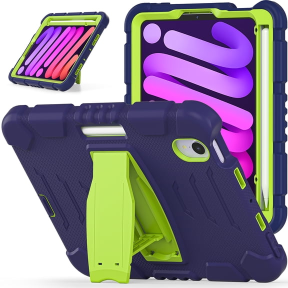 Allytechgroup for iPad Mini 7 Kids Case, for iPad Mini 6th/7th Generation Cases with Pencil Holder Kickstand Shockproof Protective Back Cover for iPad Mini 6/7 Case 8.3 Inch, Blue+Green