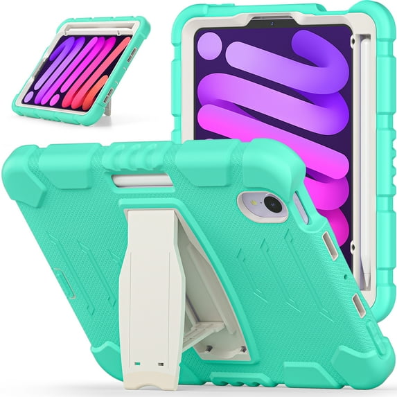 Allytechgroup for iPad Mini 7 Kids Case, for iPad Mini 6th/7th Generation Cases with Pencil Holder Kickstand Shockproof Protective Back Cover for iPad Mini 6/7 Case 8.3 Inch, Mintgreen