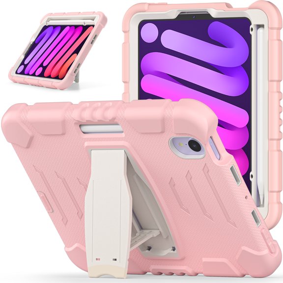 Allytechgroup for iPad Mini 7 Kids Case, for iPad Mini 6th/7th Generation Cases with Pencil Holder Kickstand Shockproof Protective Back Cover for iPad Mini 6/7 Case 8.3 Inch, Cherryblossomspink