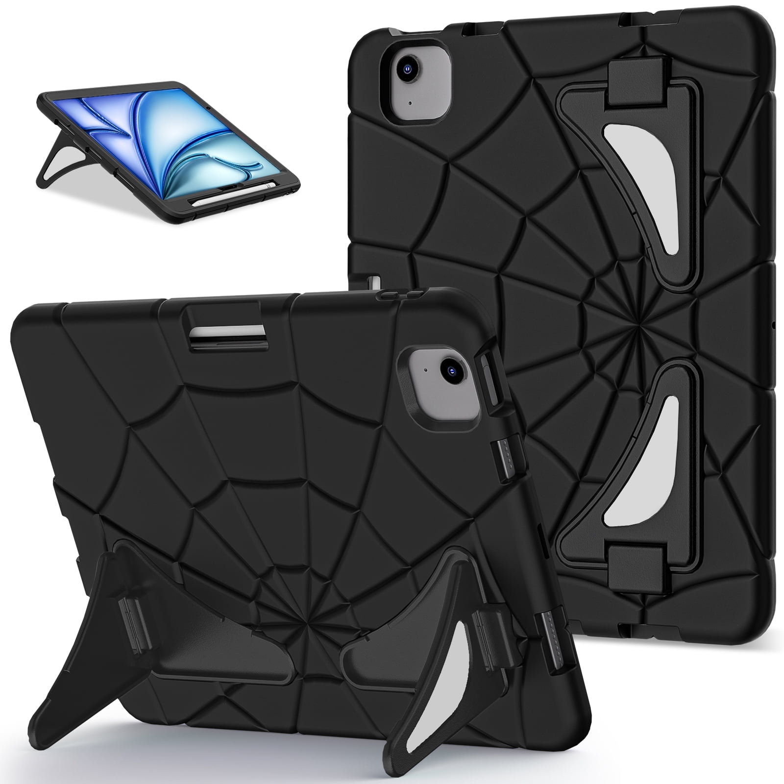 Allytechgroup iPad Pro 11 2024 Case, Cute Stylish Design Kids Friendly Rugged Kickstand Lightweight Silicone PC Case with Pencil Holder for Apple iPad Pro 11 Inch 2024, Black