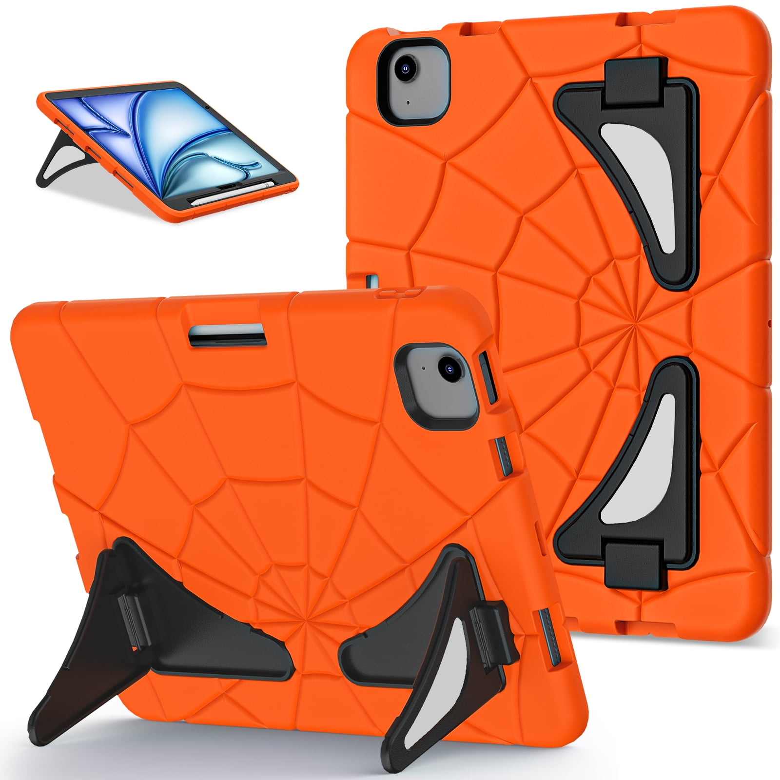 Allytechgroup iPad Pro 11 2024 Case, Cute Stylish Design Kids Friendly Rugged Kickstand Lightweight Silicone PC Case with Pencil Holder for Apple iPad Pro 11 Inch 2024, Orange+Black