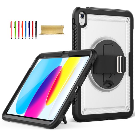 Allytechgroup iPad Pro 11 Case 2022/2021/2020/2018/ iPad Air 5 4 Case, Rotating Kickstand Shockproof Hand Strap + Shoulder Strap Drop Protection Rugged Case for iPad Air 5th 4th 10.9",Clear