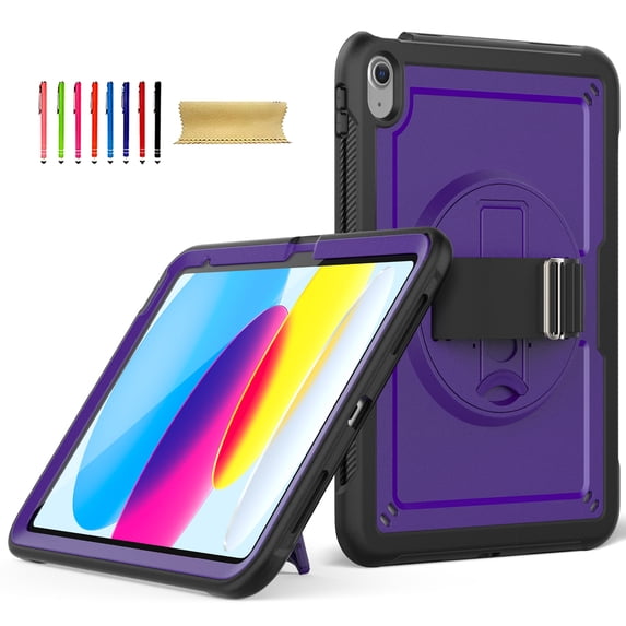 Allytechgroup iPad Pro 11 Case 2022/2021/2020/2018/ iPad Air 5 4 Case, Rotating Kickstand Shockproof Hand Strap + Shoulder Strap Drop Protection Rugged Case for iPad Air 5th 4th 10.9",Purple