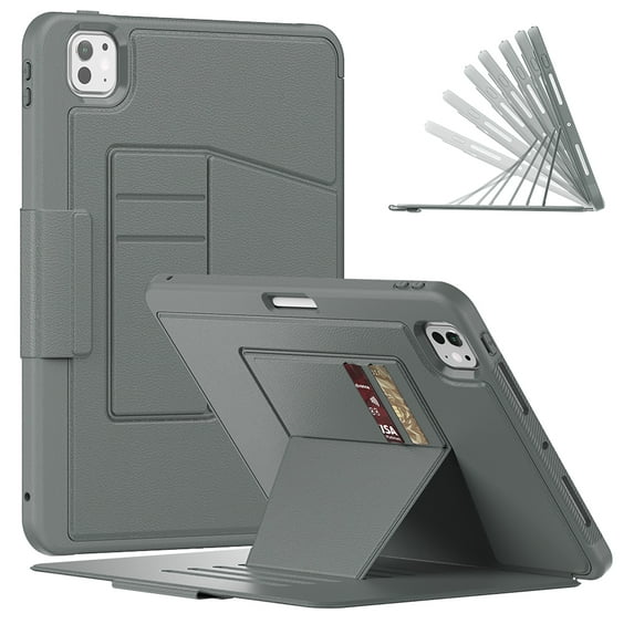 Allytechgroup iPad Pro 11 Inch 2024 Case, Multi Angle Viewing Stand Auto Sleep Wake Build In Screen Protector Shockproof Protective Flip Case Cover for Apple iPad Pro 11" M4 2024, Gray