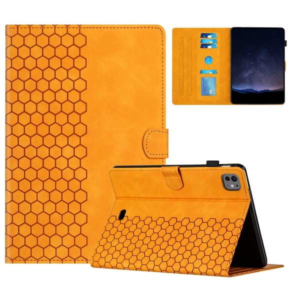 Allytechgroup for iPad Pro 11 Inch Case M4 2024 5th Generation, Slim Stand Protective Cover with Credit Card Slot Cover for iPad Pro 11 Inch M4 2024 5th Gen, Yellow