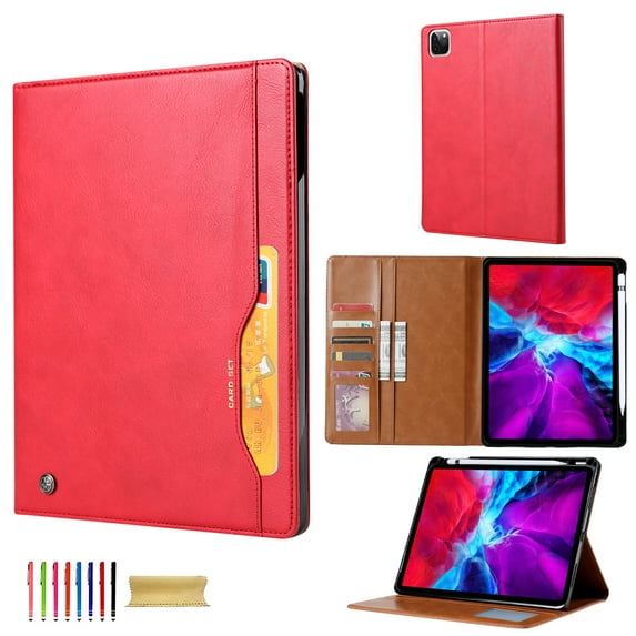 Allytechgroup iPad Pro 11 M4 2024 Case with Pencil Holder, Front Pocket Business Type Flip Multi Angle Stand Shockproof Protective Auto Sleep Wake Case for Apple iPad Pro 11" 2024 M4, Red
