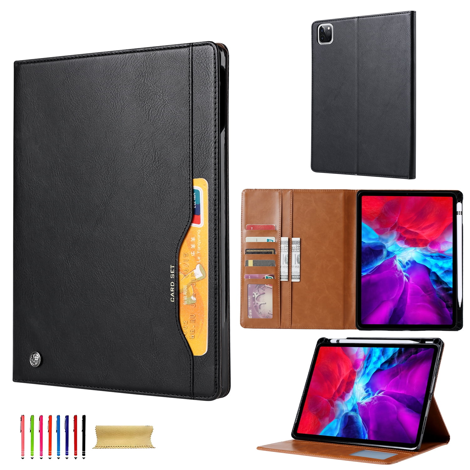 Allytechgroup iPad Pro 11 M4 2024 Case with Pencil Holder, Front Pocket Business Type Flip Multi Angle Stand Shockproof Protective Auto Sleep Wake Case for Apple iPad Pro 11" 2024 M4, Black