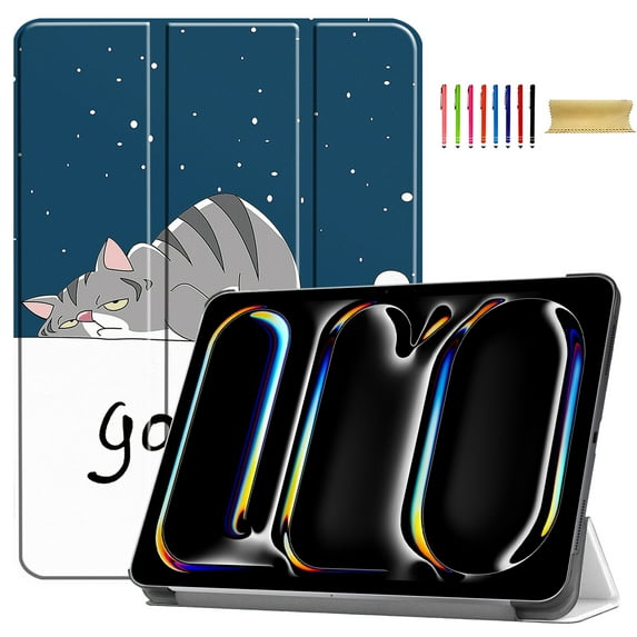 Allytechgroup iPad Pro 11 M4 2024 Case, Slim Flip Smart Cover Auto Sleep Wake Multi Angle Veiwing Stand Shockproof Case for Apple iPad Pro 11 inch 2024, Cat