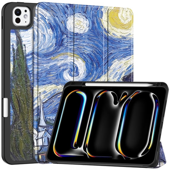 Allytechgroup iPad Pro 11 M4 2024 Case, Slim Flip Smart Cover Auto Sleep Wake with Pencil Holder Multi Angle Veiwing Stand Shockproof Case for Apple iPad Pro 11 inch 2024,Starry Night