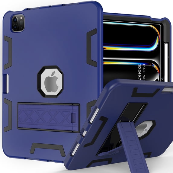 Allytechgroup for iPad Pro 11 M5 M4 2025 2024 Case with Pencil Holder, Heavy Duty Rugged Protective Case with Kickstand, Shock-Absorbent PC+TPU Cover for iPad Pro 11 2024/2025,Navyblue
