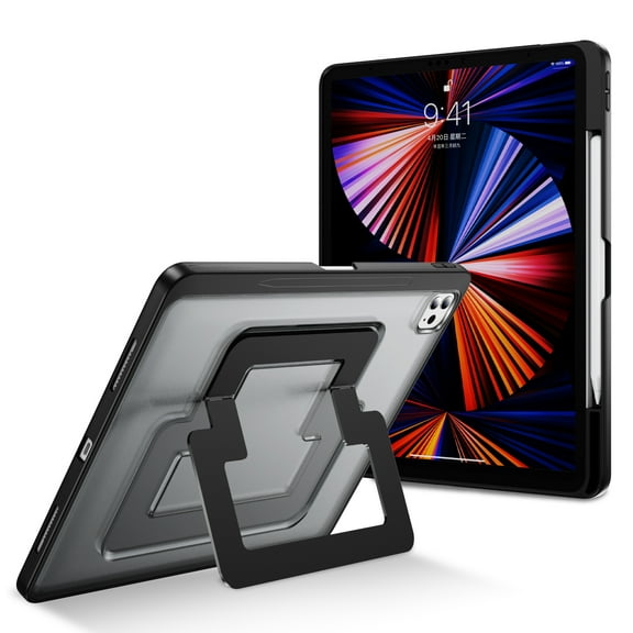 Allytechgroup for iPad Pro 12.9" Case 2022/2021/2020/2018, Heavy Duty Shockproof Metal Kickstand Anti-Scratch Protective Bumper Rugged Back Cover for iPad Pro 12.9 Inch, Black