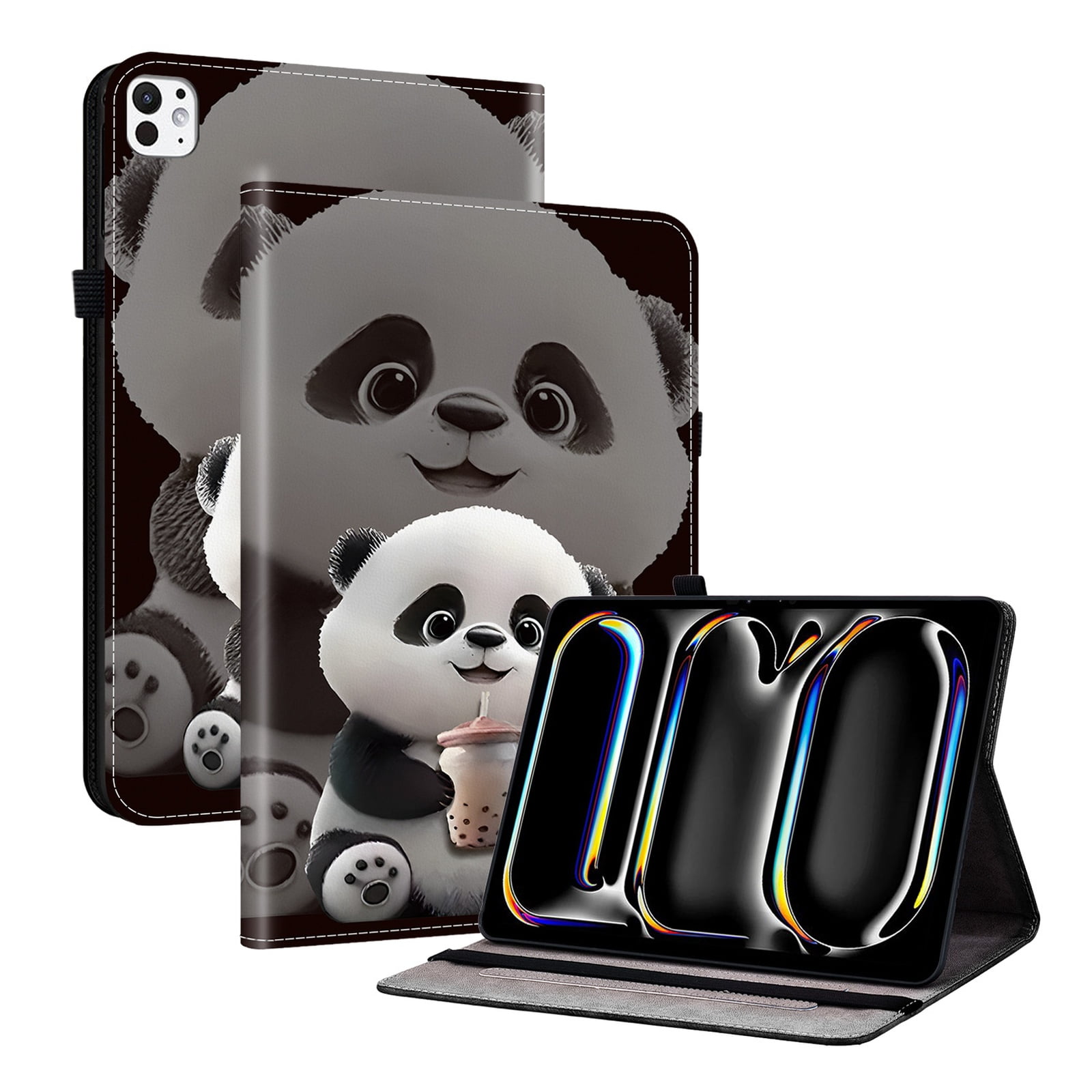 Allytechgroup for iPad Pro 13" 2025/2024 M5 M4 Case, Premium PU Leather Flip Cover Stand Cover with Cards Slots Pencil Holder Shockproof TPU Inner Case for Apple iPad Pro 13 Inch, Cute Panda