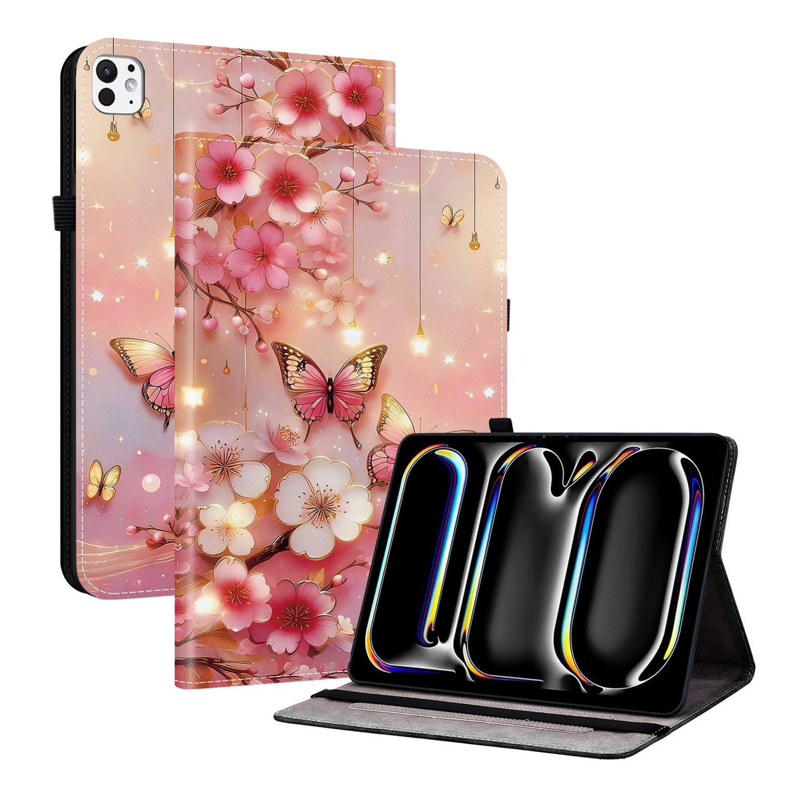 Allytechgroup for iPad Pro 13" 2025/2024 M5 M4 Case, Premium PU Leather Flip Cover Stand Cover with Cards Slots Pencil Holder Shockproof TPU Inner Case for Apple iPad Pro 13 Inch, Buttefly Flower