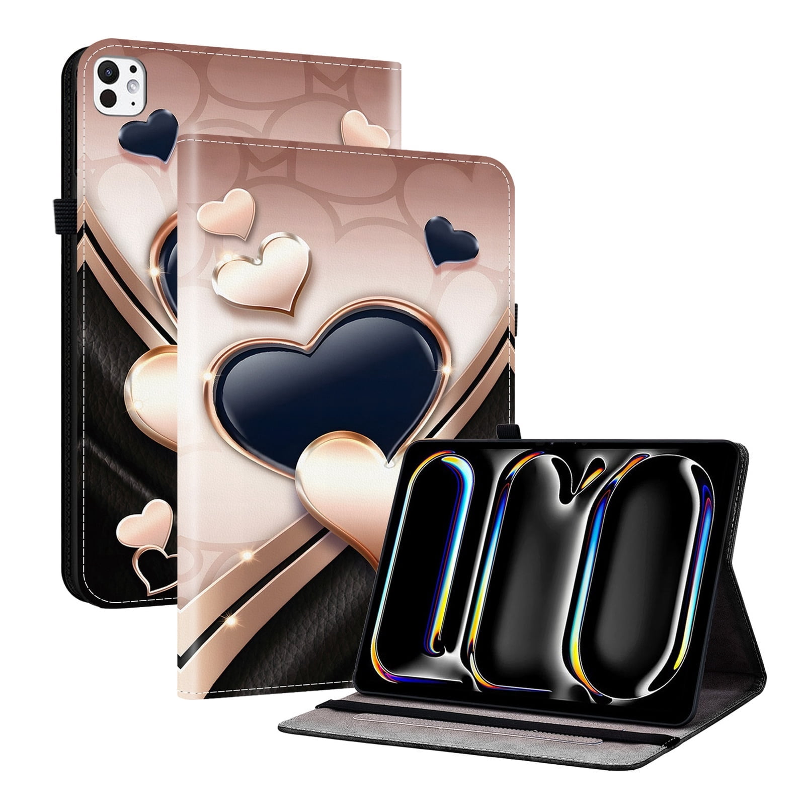 Allytechgroup for iPad Pro 13" 2025/2024 M5 M4 Case, Premium PU Leather Flip Cover Stand Cover with Cards Slots Pencil Holder Shockproof TPU Inner Case for Apple iPad Pro 13 Inch, Hearts