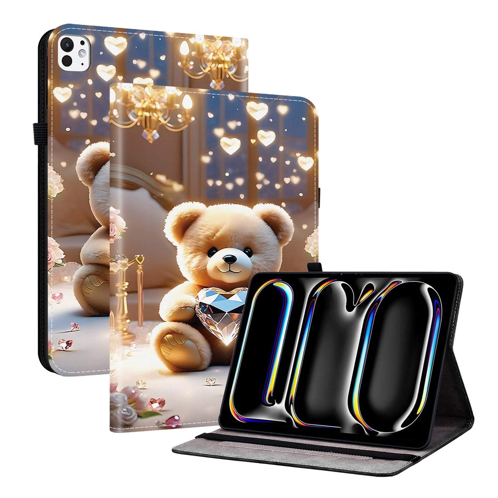Allytechgroup for iPad Pro 13" 2025/2024 M5 M4 Case, Premium PU Leather Flip Cover Stand Cover with Cards Slots Pencil Holder Shockproof TPU Inner Case for Apple iPad Pro 13 Inch, Diamond Bear