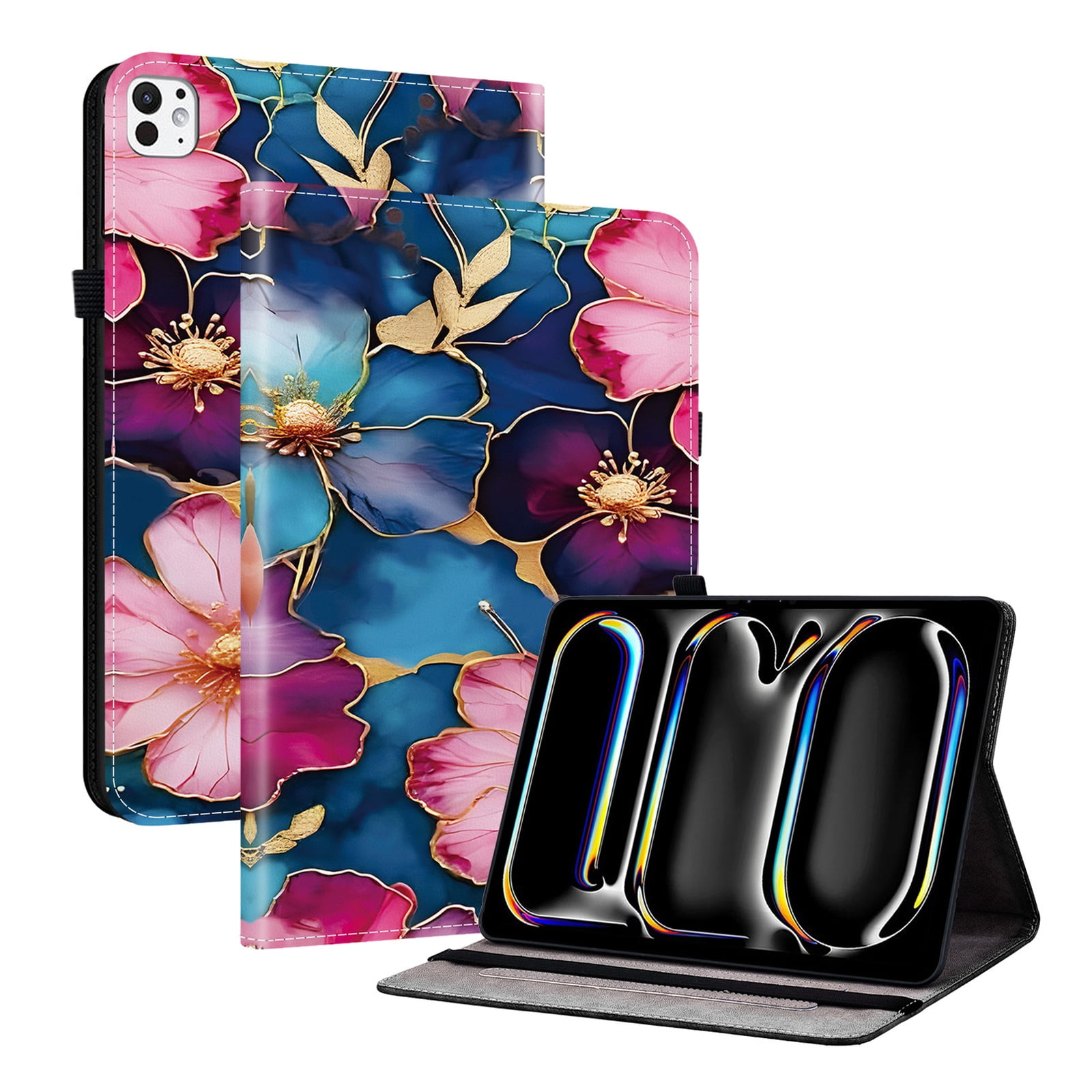 Allytechgroup for iPad Pro 13" 2025/2024 M5 M4 Case, Premium PU Leather Flip Cover Stand Cover with Cards Slots Pencil Holder Shockproof TPU Inner Case for Apple iPad Pro 13 Inch, Flowers