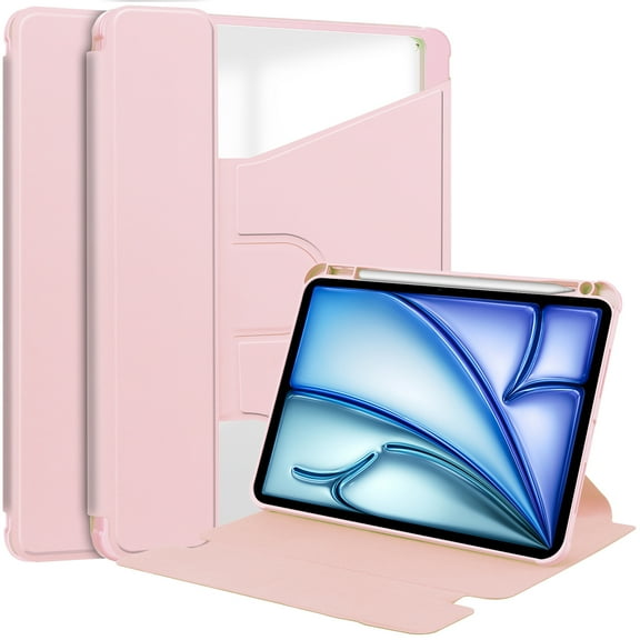 Allytechgroup iPad Pro 13 M4 2024 Case with Pencil Holder, Premium PU Leather Multi Angle Viewing Stand Anti-Scratch Auto Sleep Wake Tablet Case for Apple iPad Pro 13 Inch 2024, Pink