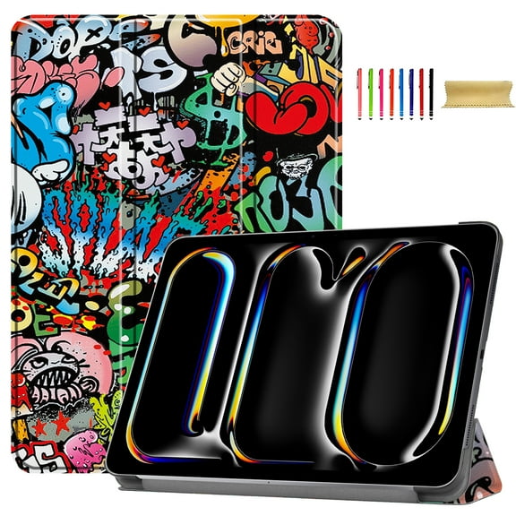 Allytechgroup iPad Pro 13 M4 2024 Case, Slim Flip Smart Cover Auto Sleep Wake Multi Angle Veiwing Stand Shockproof Case for Apple iPad Pro 13 inch 2024, Graffiti