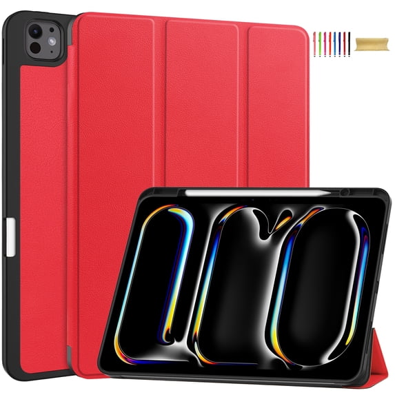 Allytechgroup iPad Pro 13 M4 2024 Case, Slim Flip Smart Cover Auto Sleep Wake with Pencil Holder Multi Angle Veiwing Stand Shockproof Case for Apple iPad Pro 13 inch 2024,Red