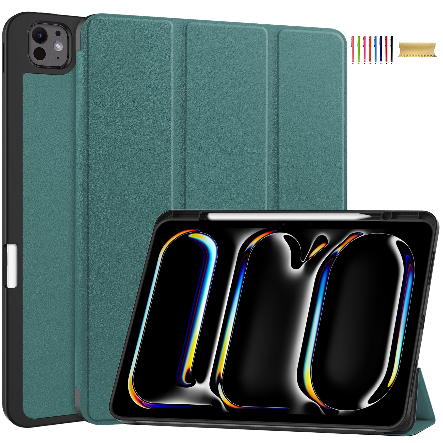 Allytechgroup iPad Pro 13 M4 2024 Case, Slim Flip Smart Cover Auto Sleep Wake with Pencil Holder Multi Angle Veiwing Stand Shockproof Case for Apple iPad Pro 13 inch 2024,Darkgreen