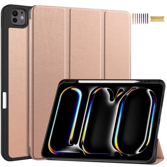 Allytechgroup iPad Pro 13 M4 2024 Case, Slim Flip Smart Cover Auto Sleep Wake with Pencil Holder Multi Angle Veiwing Stand Shockproof Case for Apple iPad Pro 13 inch 2024,Rosegold