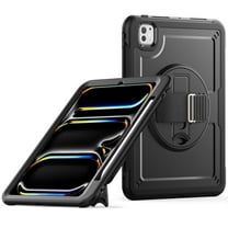 Allytechgroup iPad Pro 13 inch 2024 Case M4, Rotating Kickstand Shockproof Hand Strap Shoulder Strap Drop Protection Rugged Case for Apple iPad Pro 13 Inch 2024, Black