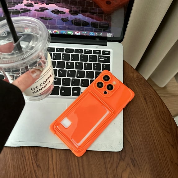 Allytechgroup for iPhone 11 with Cards Holder, Slim Fit Phone Case with Credit Card Slot for Women Girls Shockproof and Anti-Scratch Protective Back Cover for iPhone 11, Orange