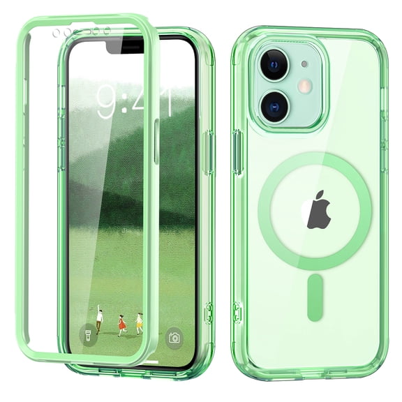 Allytechgroup iPhone 11 Case with Screen Protector, Magnetic Back Cover Compatible with Magsafe Transparent Shockproof Drop Proof Phone Case for Apple iPhone 11, Green