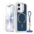 thumbnail image 1 of Allytechgroup iPhone 11 Case with Tempered Glass & Phone Lanyard, Hybrid TPU PC Full Body Protective Anti-Yellow [Compatible with Magsafe]  Clear Cover for iPhone 11,Blue, 1 of 6