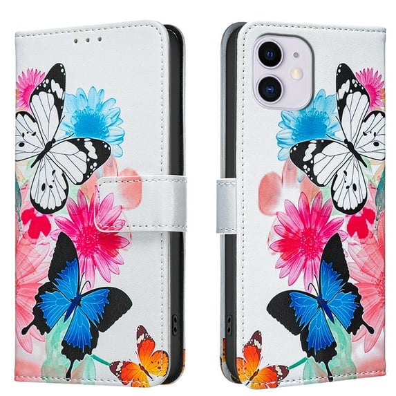 Allytechgroup iPhone 11 Case Wallet Cover with Card Holder, Flip Folio Phone Case for Apple iPhone 11 with Magnetic Closure, Kickstand & RFID Blocking Case for Women Men, Blue Butterfly