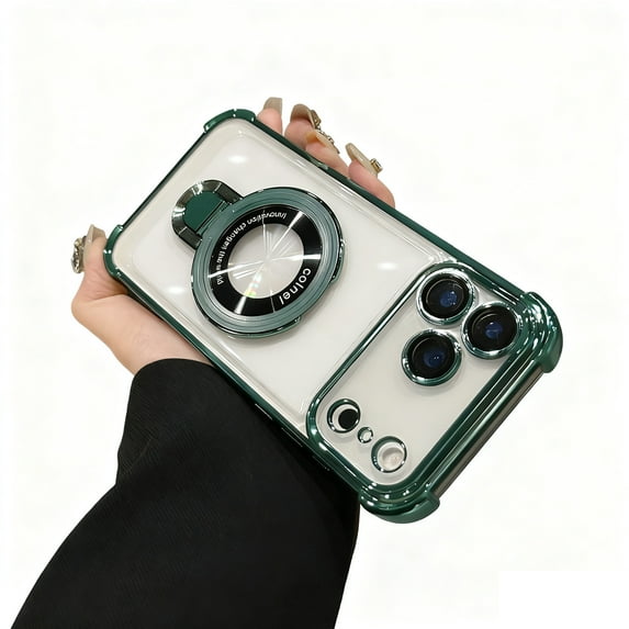 Allytechgroup iPhone 11 Pro Case Clear with Magnetic Ring Kickstand, Compatible with Magsafe Anti-Yellow Corner Protective Shockproof Phone Case Cover for iPhone 11 Pro, Darkgreen