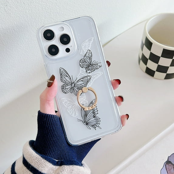 Allytechgroup iPhone 11 Pro Case with Ring Stand, Soft TPU Back Cover Slim Fit Shell Anti-Scratch Shockproof Luxury Bumper Phone Case for Apple iPhone 11 Pro, Black Butterfly